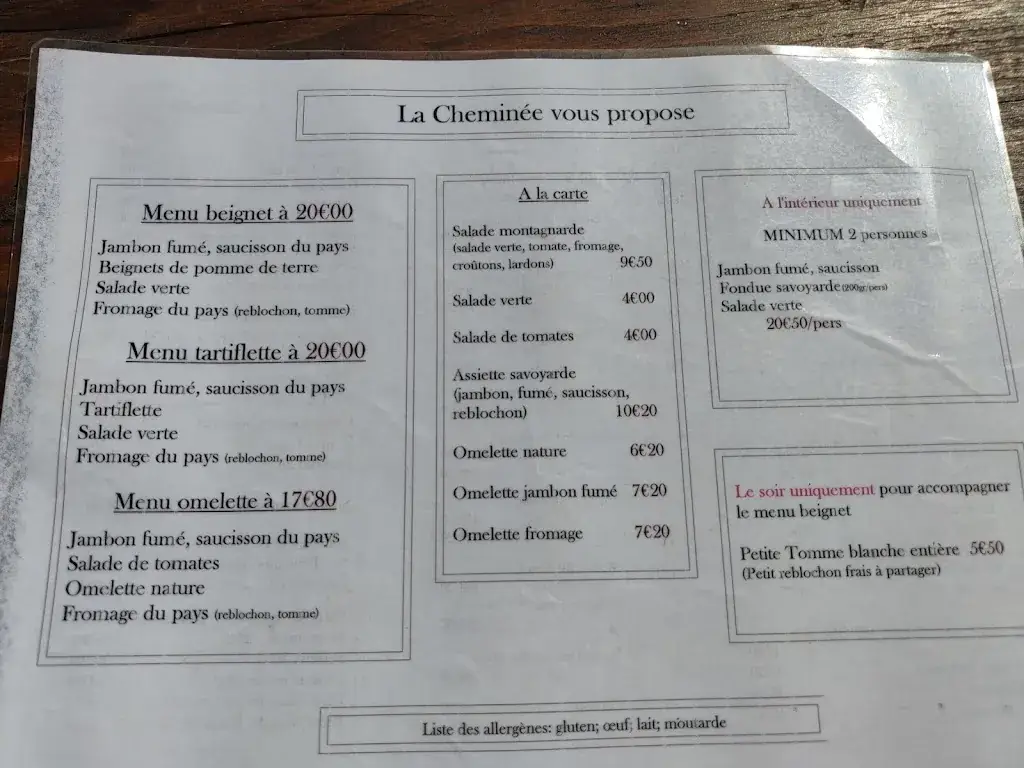 Menu_Restaurant La Cheminée_Grand-Bornand_image_1