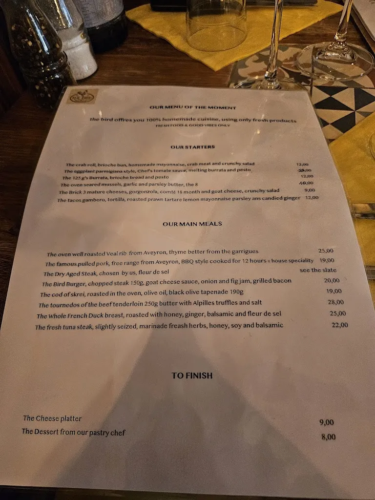 Menu_The Bird_Nîmes_image_2