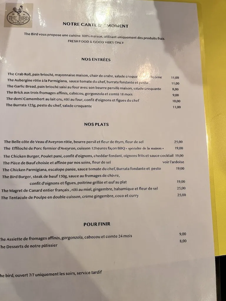 Menu_The Bird_Nîmes_image_3