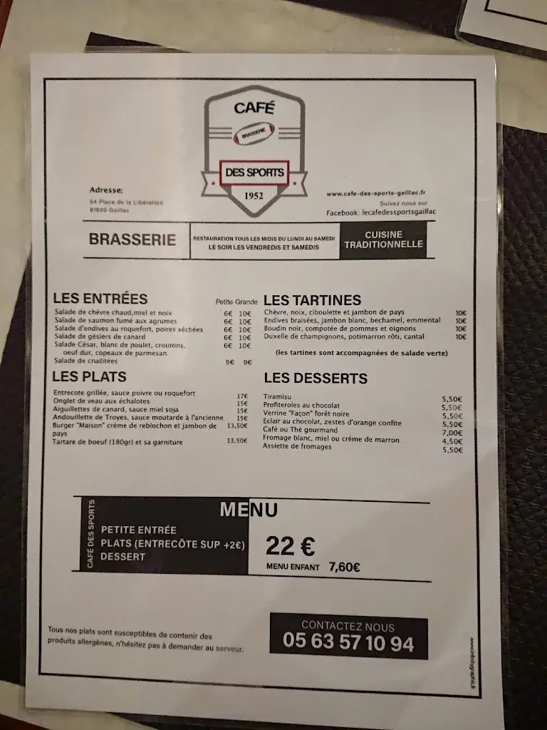 Menu_Brasserie-Café des Sports_Gaillac_image_1
