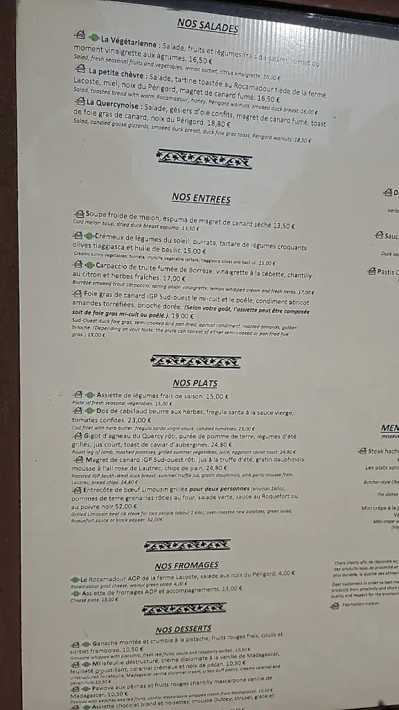 Menu_Hôtel Restaurant Le Bellevue_Rocamadour_image_1