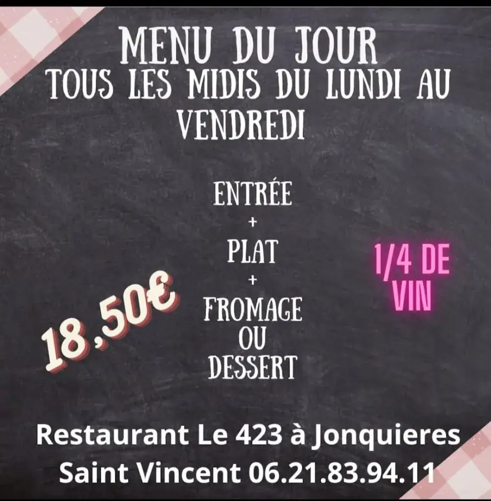 Menu_Restaurant-Bar à vin-Le 423_Jonquières-Saint-Vincent_image_1