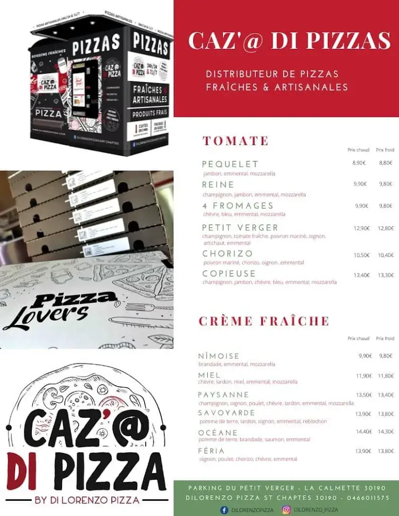 Menu_DISTRIBUTEUR PIZZA à La Calmette24/24 Di Lorenzo pizza_Calmette_immagine_1