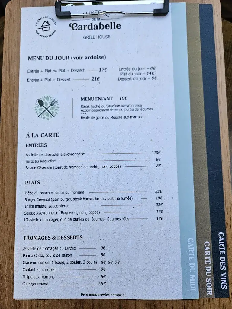 Menu_Auberge La Cardabelle_Sainte-Eulalie-de-Cernon_immagine_1