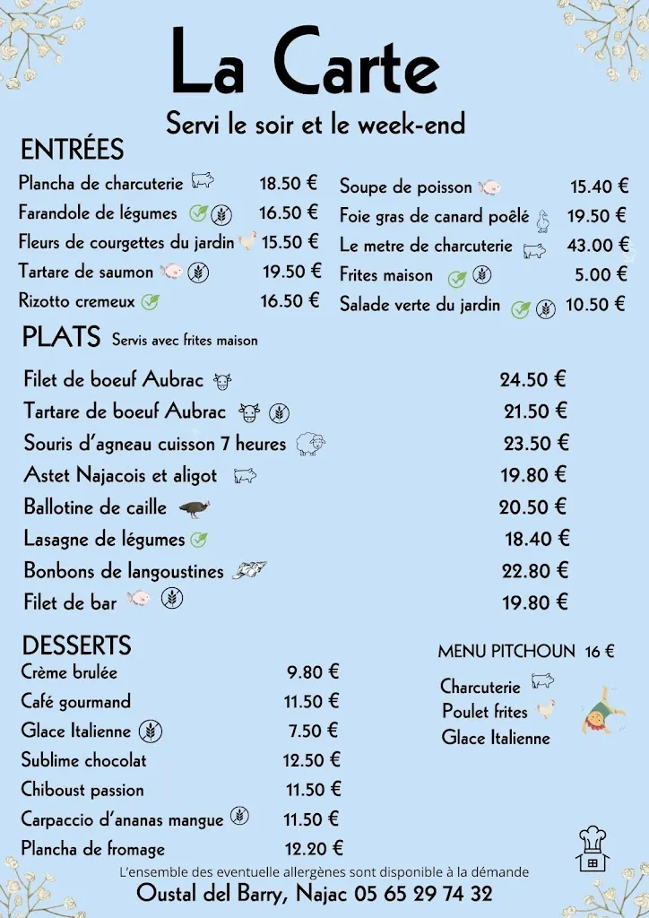 Menu_Restaurant l'Oustal del Barry_Najac_image_1