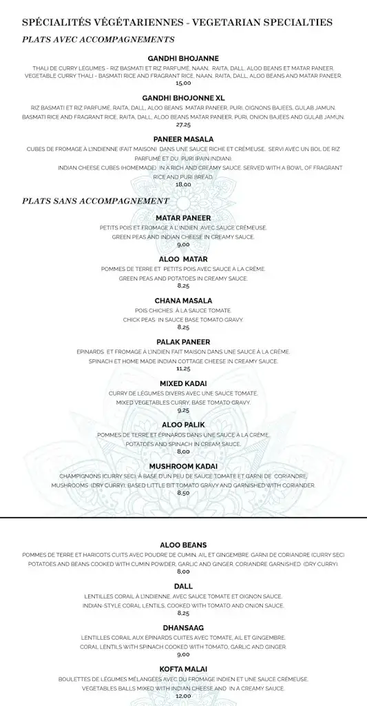 Menü_Gandhi restaurant Indian_Houches_Bild_1