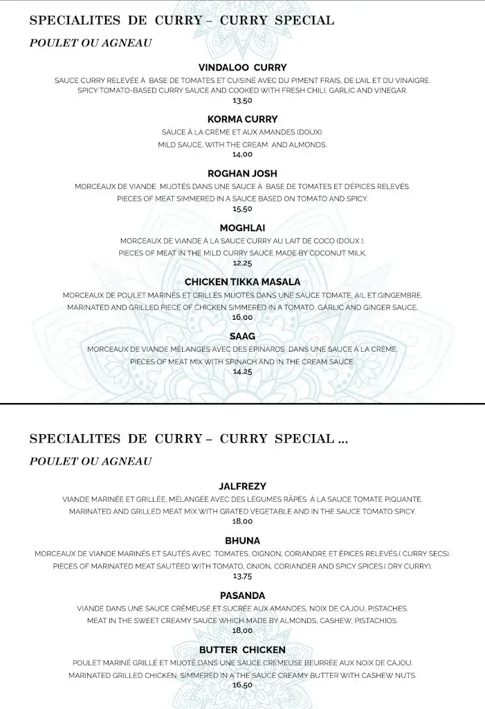 Menü_Gandhi restaurant Indian_Houches_Bild_2