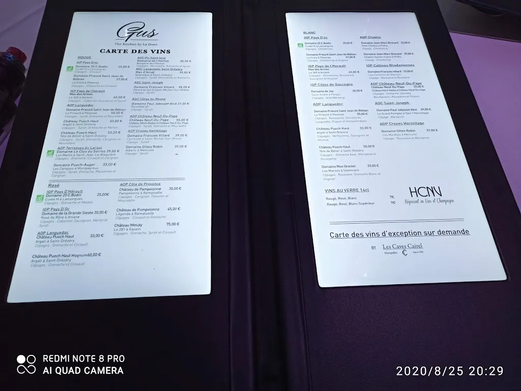 Menu_Restaurant Gus de La Dune Club_Grande-Motte_image_1