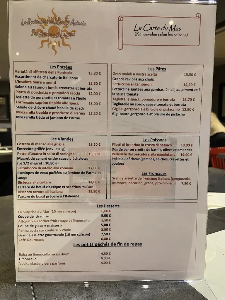 Menu_Le Restaurant du Mas St Antonin_Pamiers_image_1