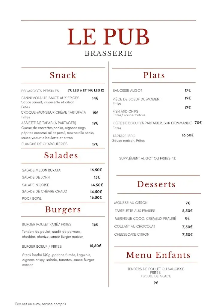 Menu_LE PUB - Brasserie - Pizzeria_l'Église_image_1