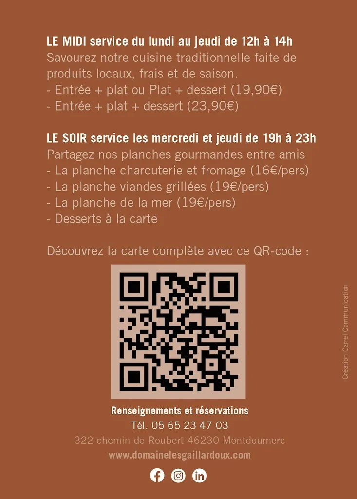 Menu_Restaurant Domaine les Gaillardoux_Montdoumerc_image_1