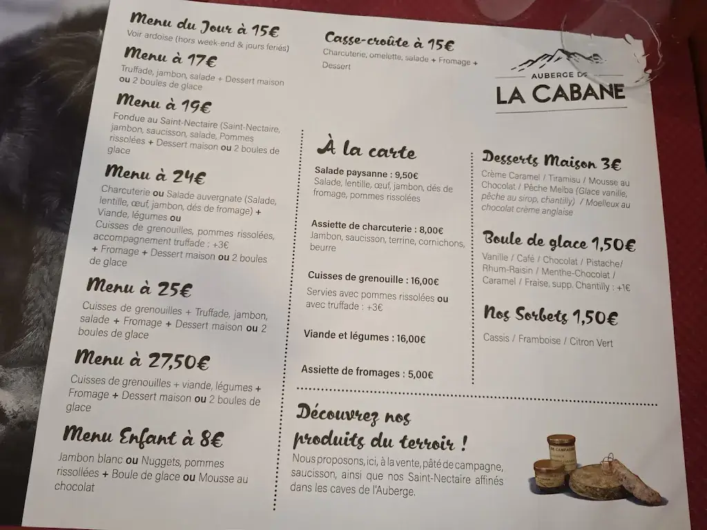 Menu_Auberge de La Cabane_Saint-Alyre-ès-Montagne_image_1