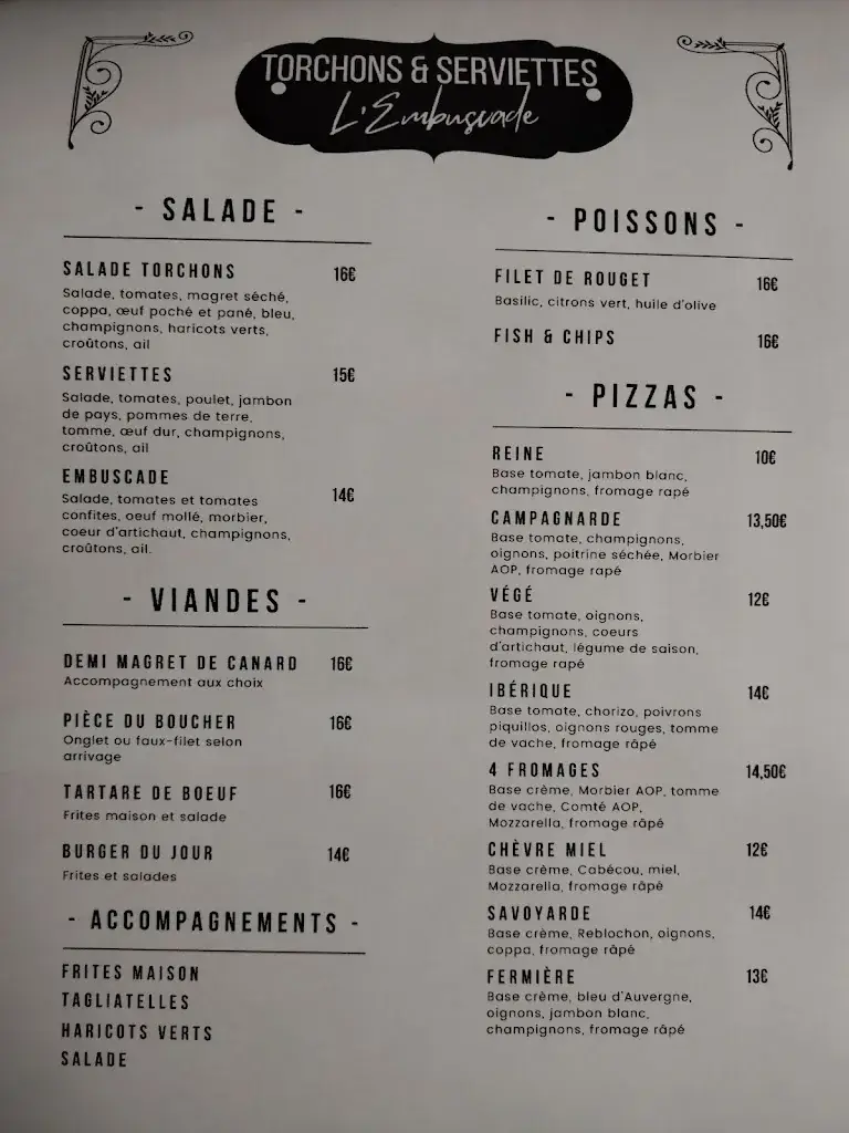 Menu_L'Embuscade, restaurant d'inclusion géré par l'association Torchons & Serviettes_Lautrec_image_1