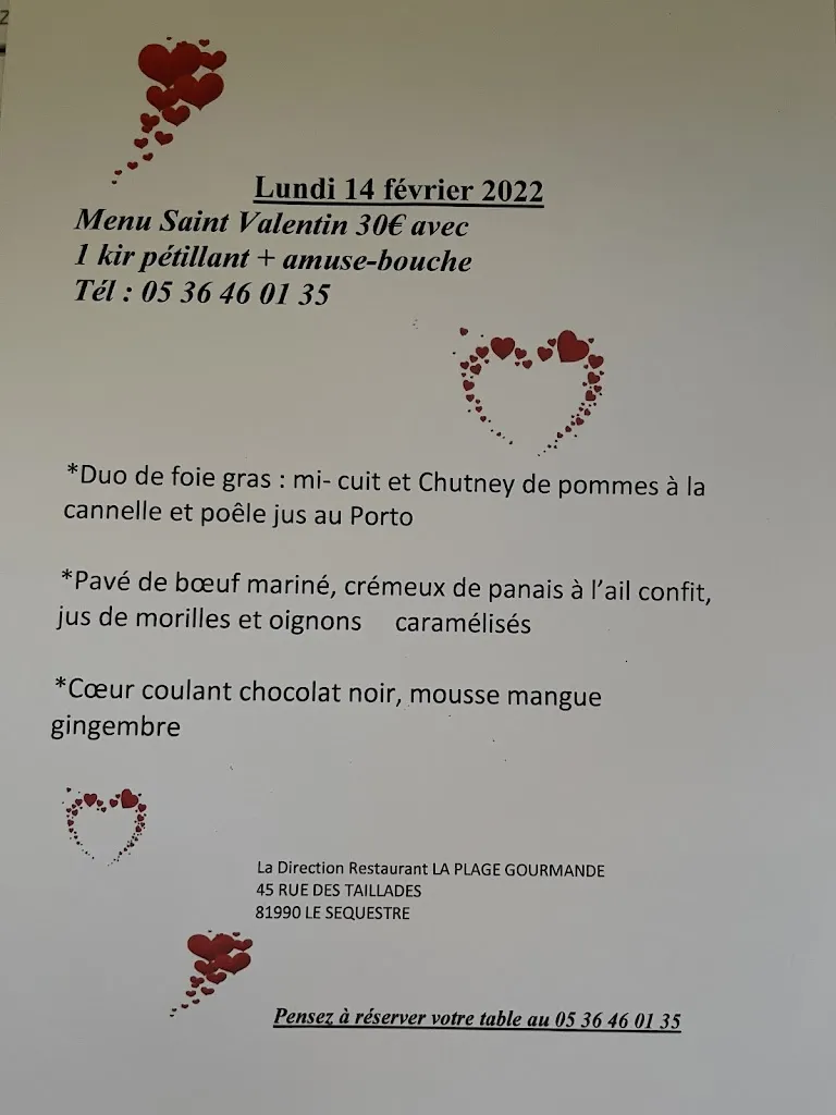 Menu_Restaurant La plage gourmande_Sequestre_image_1