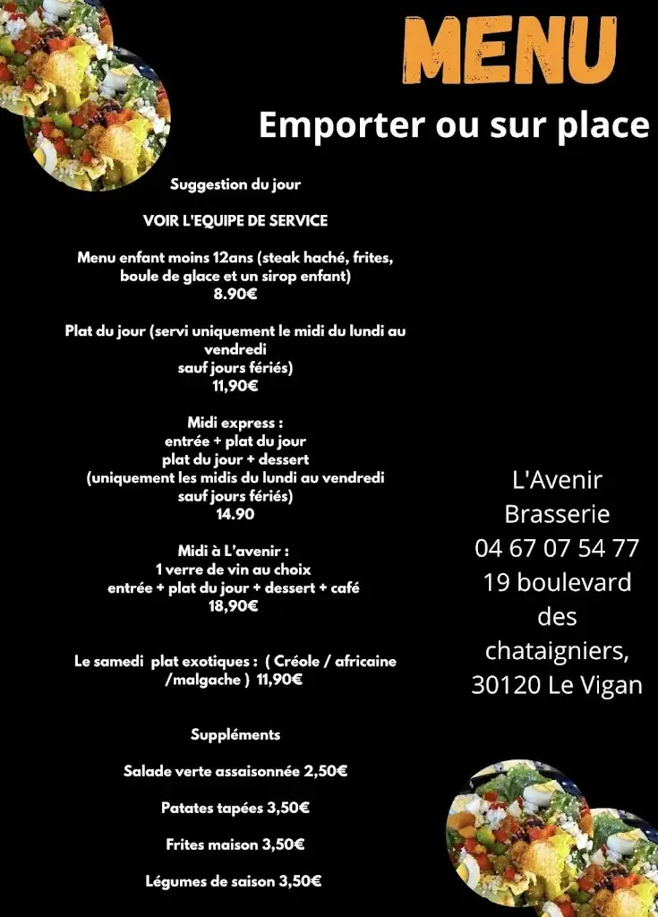 Menu_L'avenir Restaurant Brasserie_Vigan_image_3