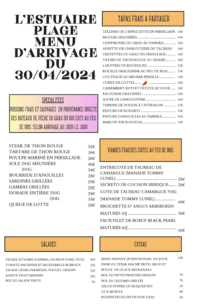 Menu_L'Estuaire Plage_Grau-du-Roi_image_1