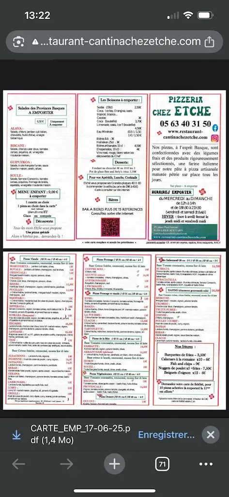 Menu_La Cantina chez Etche_Lisle-sur-Tarn_immagine_1