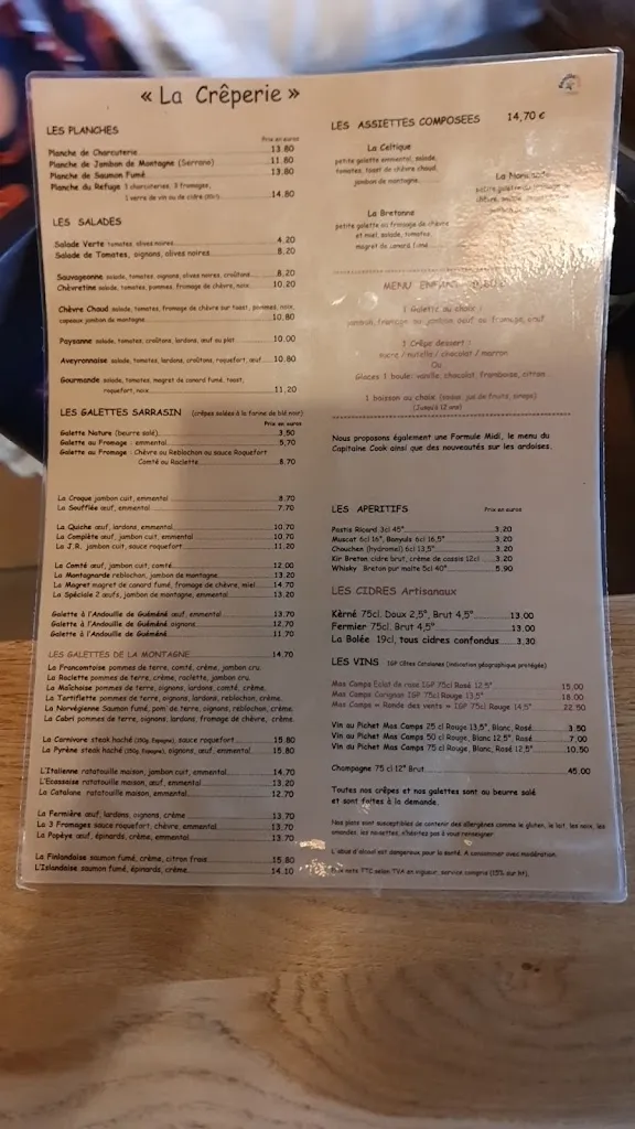 Menu_Crêperie Plein Soleil Sarl Pyrenne Alain et Valérie_Angles_image_1