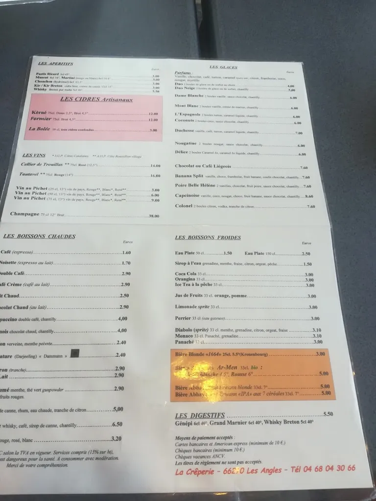 Menu_Crêperie Plein Soleil Sarl Pyrenne Alain et Valérie_Angles_image_2