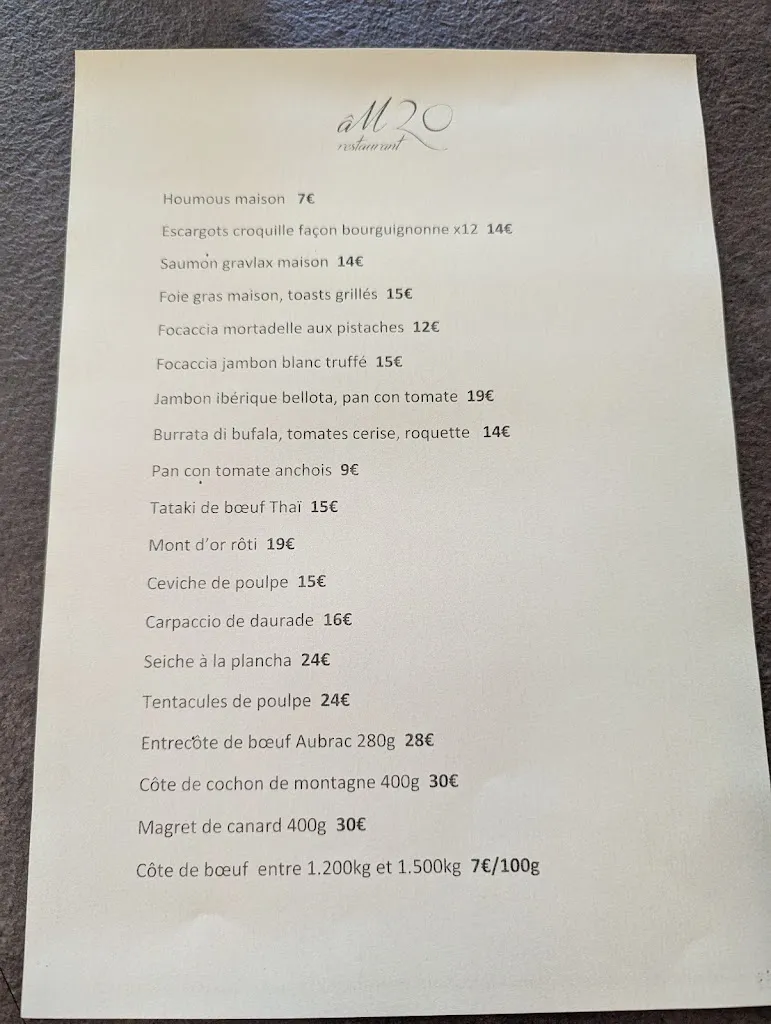 Menu_âM20 restaurant_Lunel_image_2
