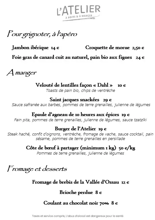 Menu_L'ATELIER A boire / A manger_Luz-Saint-Sauveur_image_1