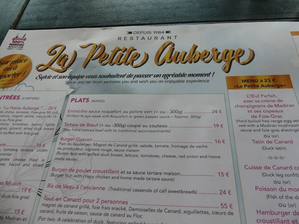 Menu_Restaurant La Petite Auberge_Marciac_image_1