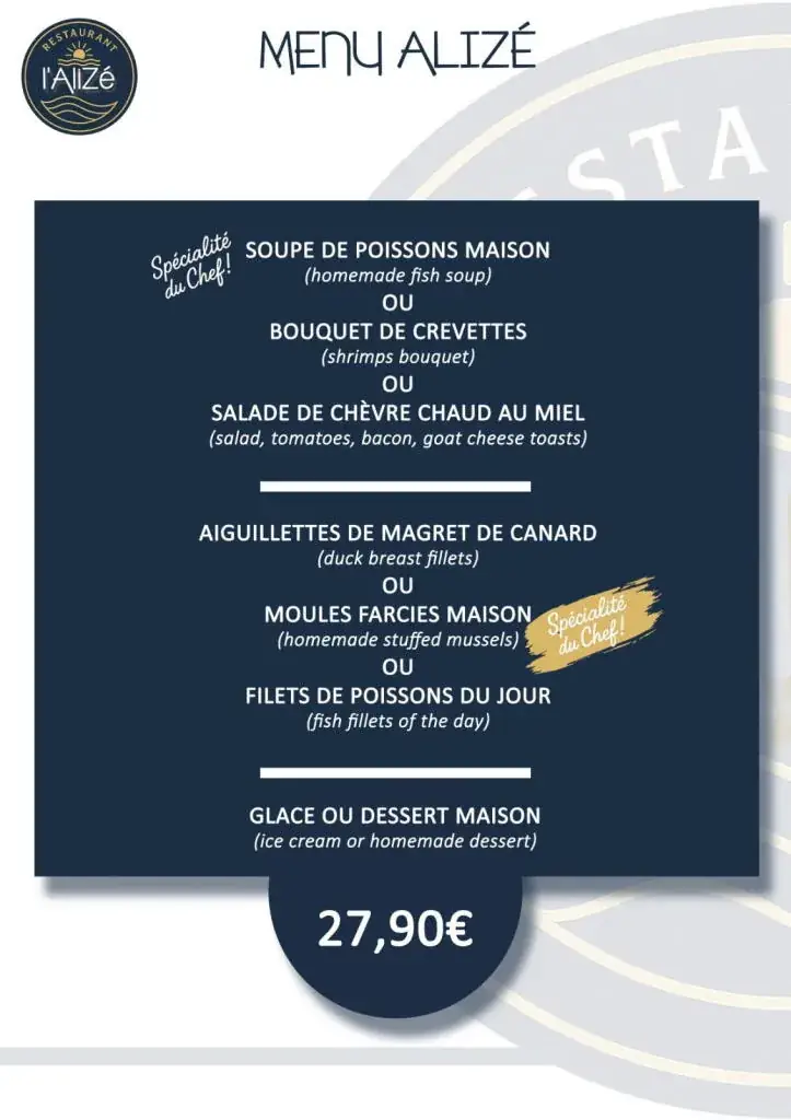 Menu_Restaurant l’Alizé_Marseillan_image_1