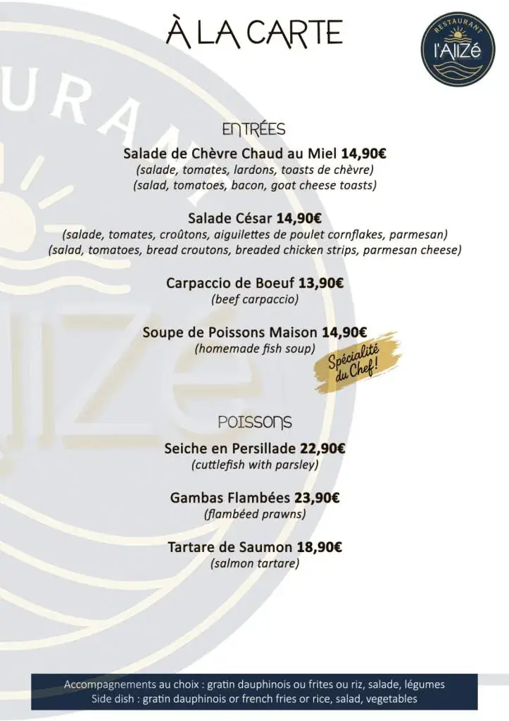 Menu_Restaurant l’Alizé_Marseillan_image_3