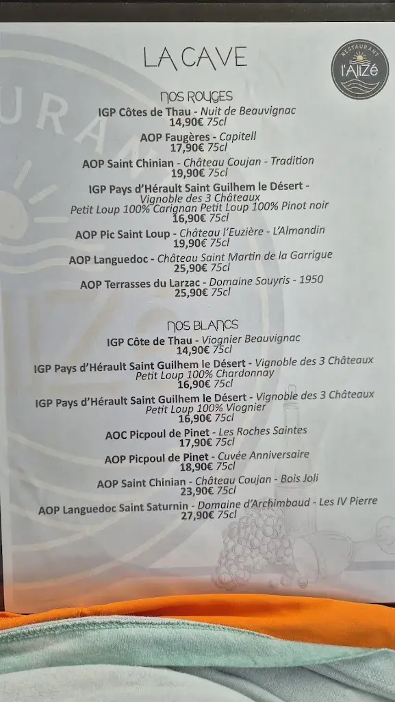 Menu_Restaurant l’Alizé_Marseillan_image_4