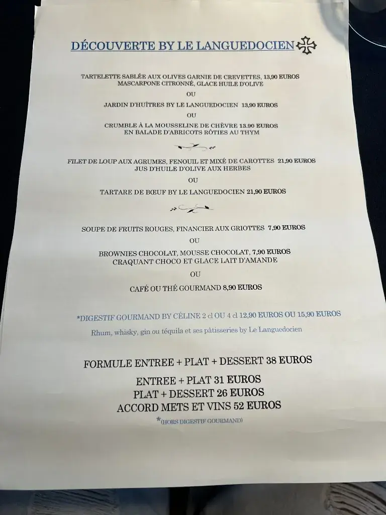 Menu_Restaurant LE LANGUEDOCIEN_Marseillan_image_2