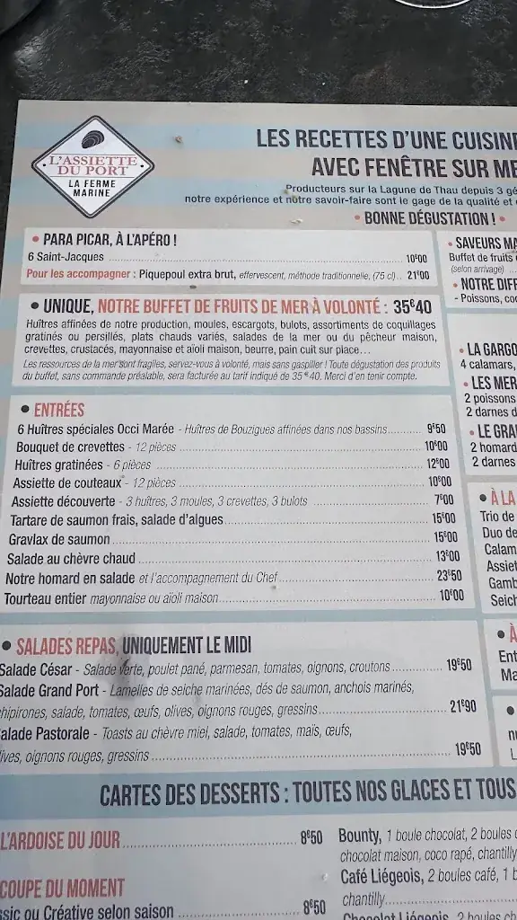 Menu_La Ferme Marine - L'assiette du port_Marseillan_image_3