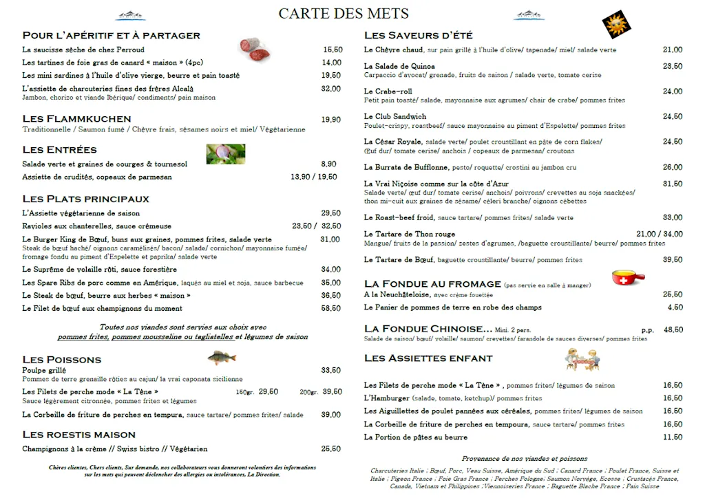 Menu_Restaurant-Auberge de la Tène_Marin-Epagnier_image_1