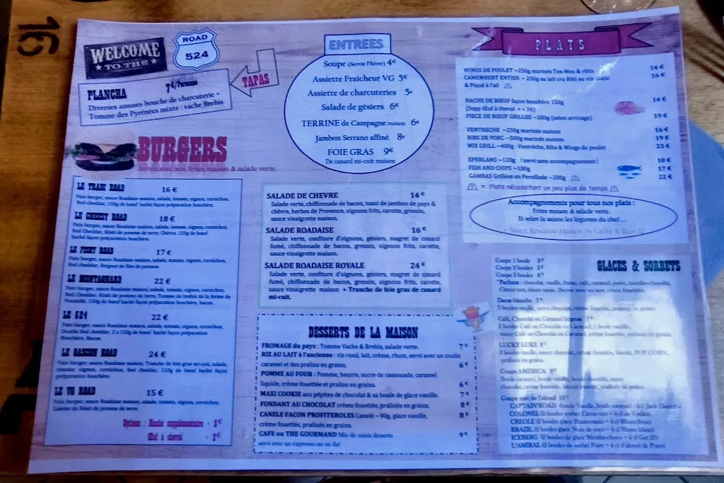 Menu_Restaurant Road 524_Mazères_image_1