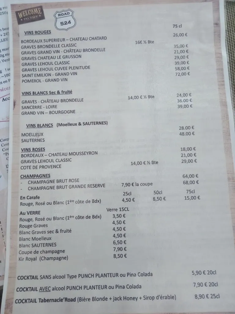 Menu_Restaurant Road 524_Mazères_image_2