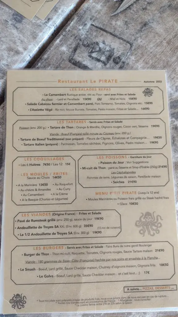 Menu_Restaurant le Pirate_Mèze_image_1