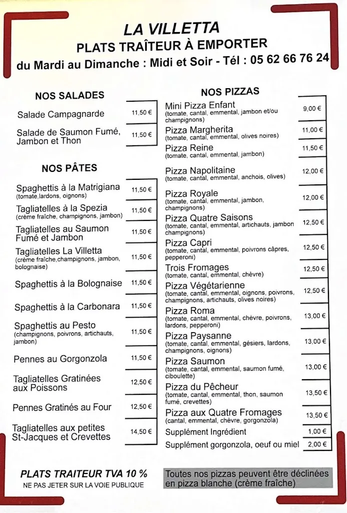 Menu_La Villeta Restaurant Italien_Mirande_image_1