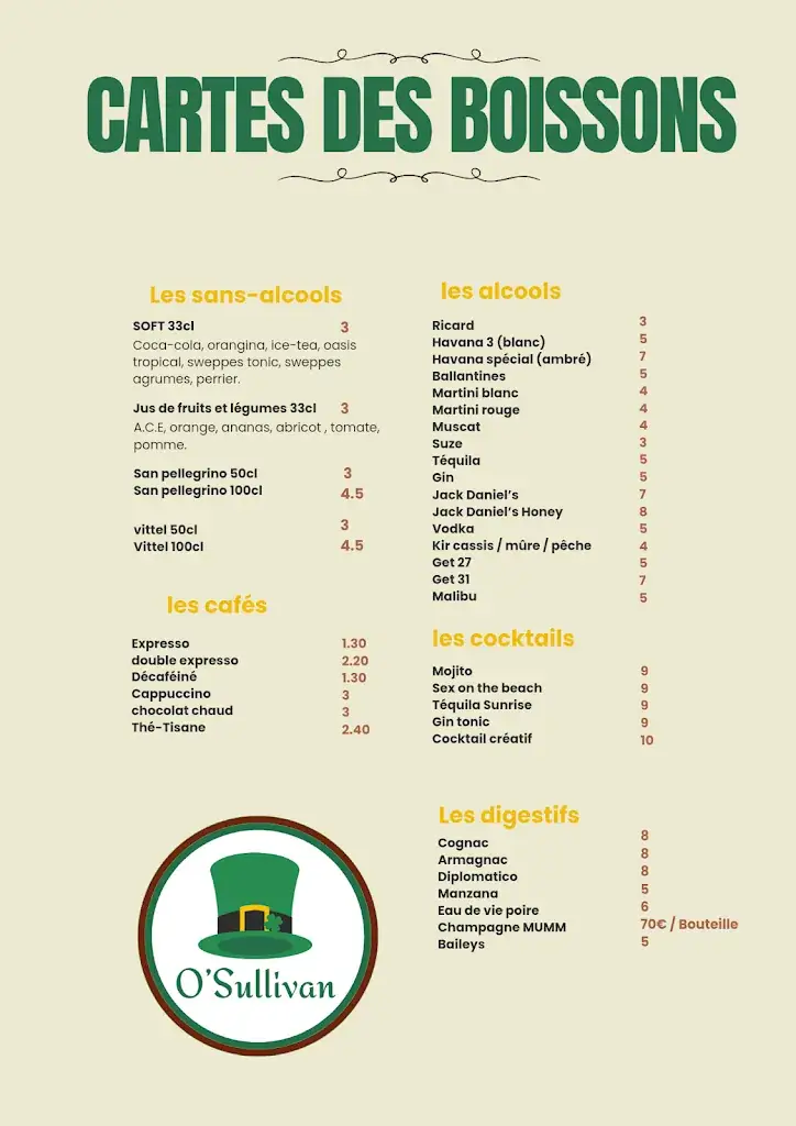 Menu_O'Sullivan Bar Restaurant Pizzéria Burger sur place ou à emporter_Monclar-de-Quercy_image_2