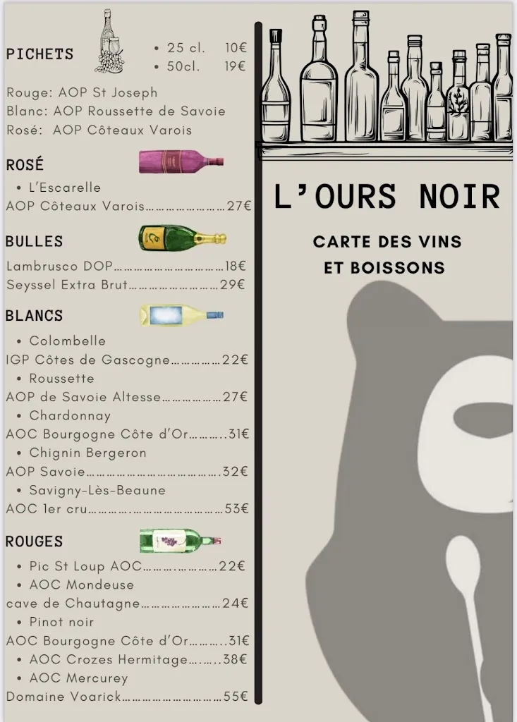 Menu_The Black Bear_Contamines-Montjoie_imagen_2