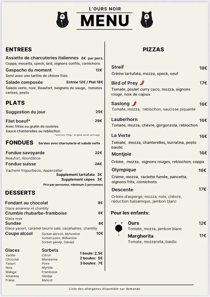Menu_The Black Bear_Contamines-Montjoie_imagen_3