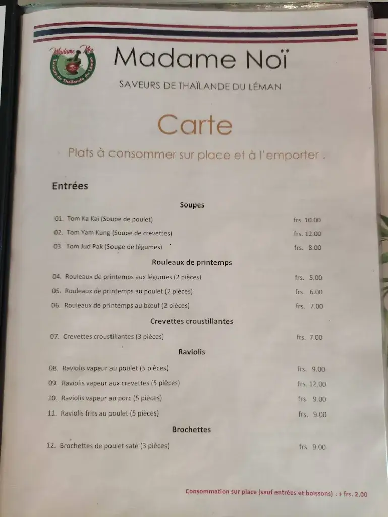 Menu_Madame Noï Saveurs de Thaïlande du Léman_Lausanne_image_2