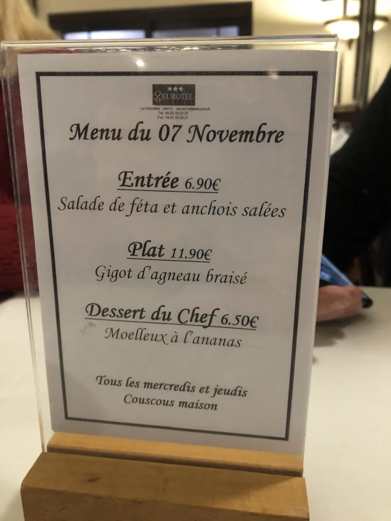Menu_Restaurant et Hotel Eurotel_Pérols_image_2