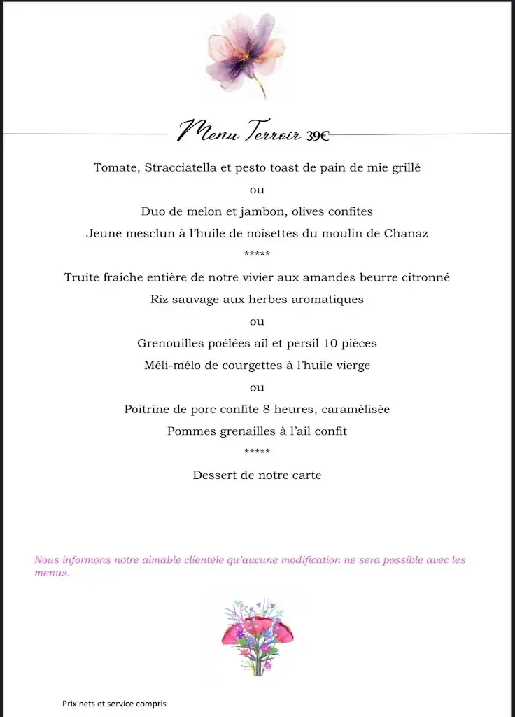 Menu_Hôtel Restaurant Les Caudalies_Artemare_imagen_3