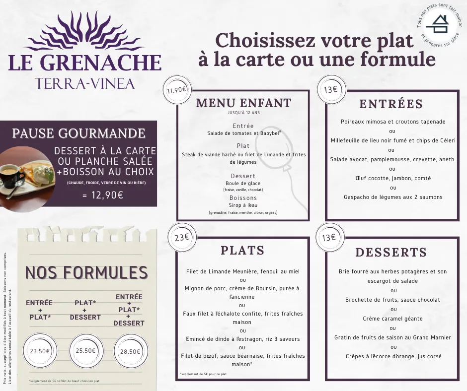 Menu_Restaurant Le Grenache - Terra Vinea_Portel-des-Corbières_image_1