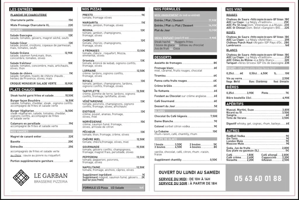 Menu_Le Garban Brasserie Pizzeria_Puygouzon_image_1