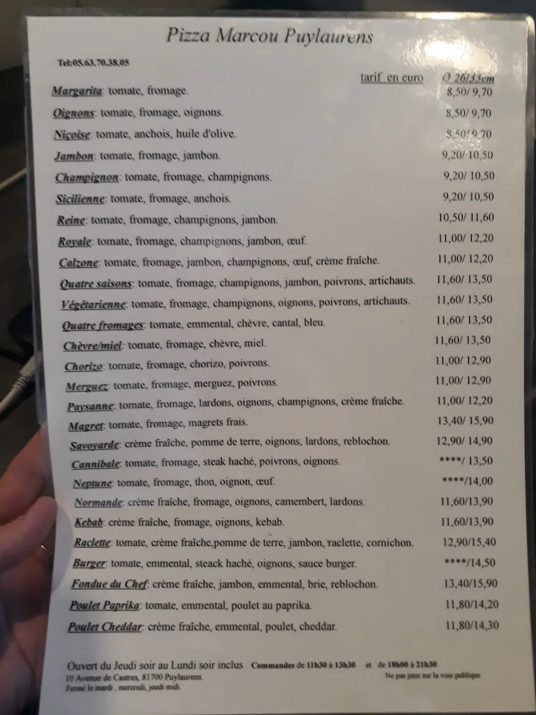Menu_Pizza Marcou PUYLAURENS_Puylaurens_image_3