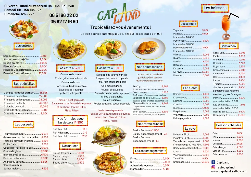 Menu_Cap Land - Restaurant Antillais, Créole à proximité de Toulouse_Ramonville-Saint-Agne_image_1