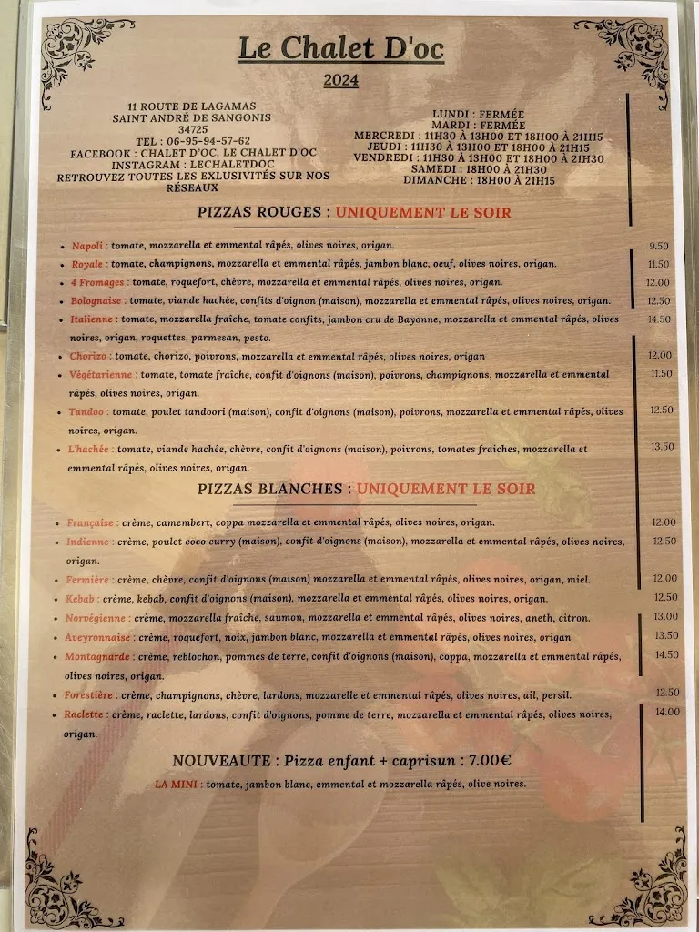 Menu_Le Chalet D'OC_Saint-André-de-Sangonis_image_1