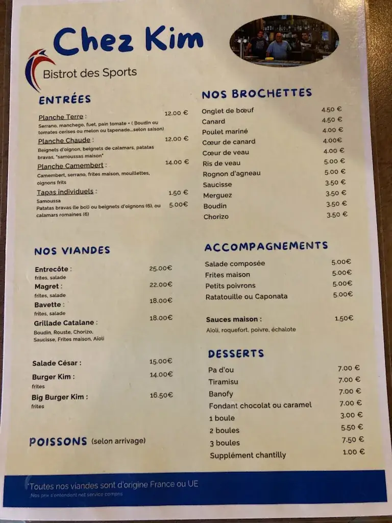 Menu_Bistrot Des Sports, Chez KIM_Saint-Estève_image_1
