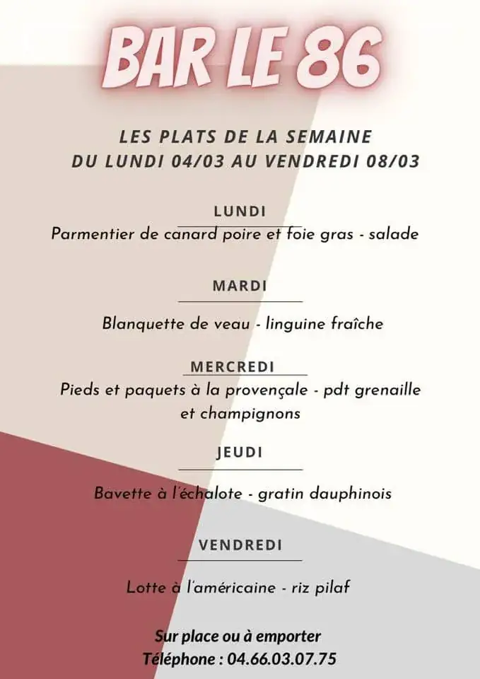 Menu_Bar Restaurant Le 86_Saint-Gervasy_image_1