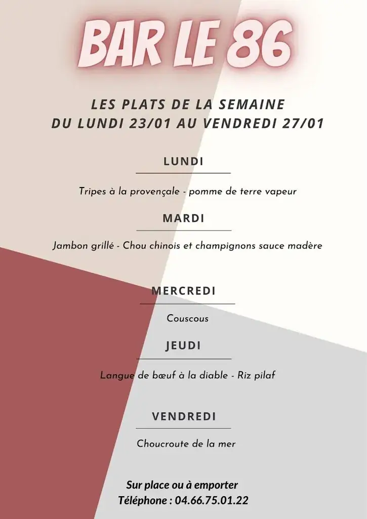 Menu_Bar Restaurant Le 86_Saint-Gervasy_image_2
